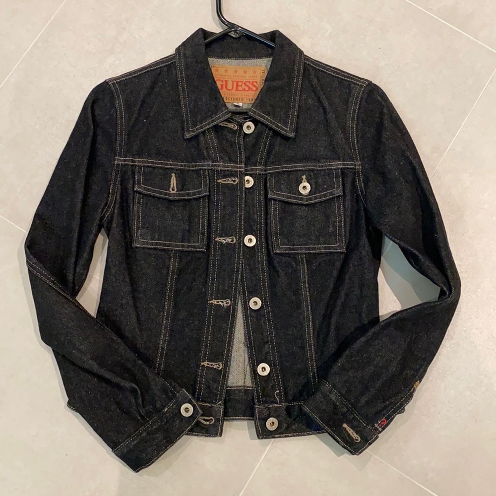Guess authentic original Jeans women small vintage denim black jacket cotton Y2K